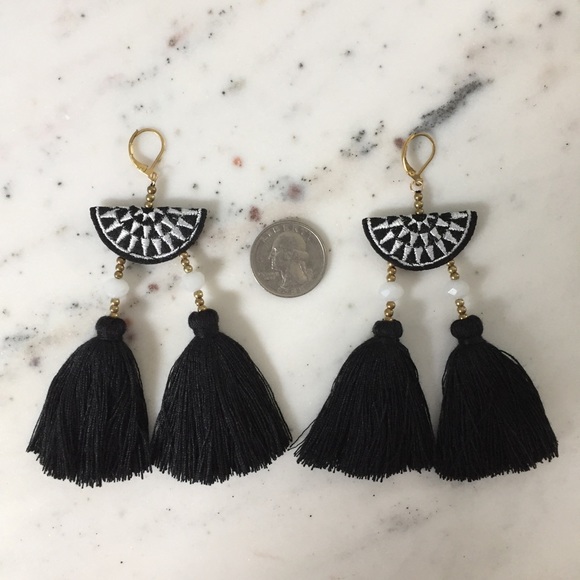 "Esperanza" Earrings || Black Tassel Statement - Picture 3 of 9
