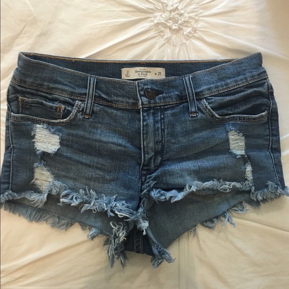 Abercrombie Medium Wash Distressed Denim Shorts