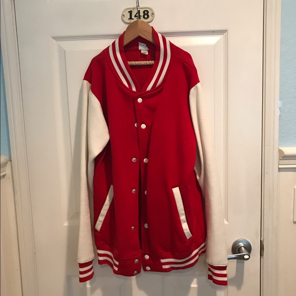 Varsity red and white jacket
