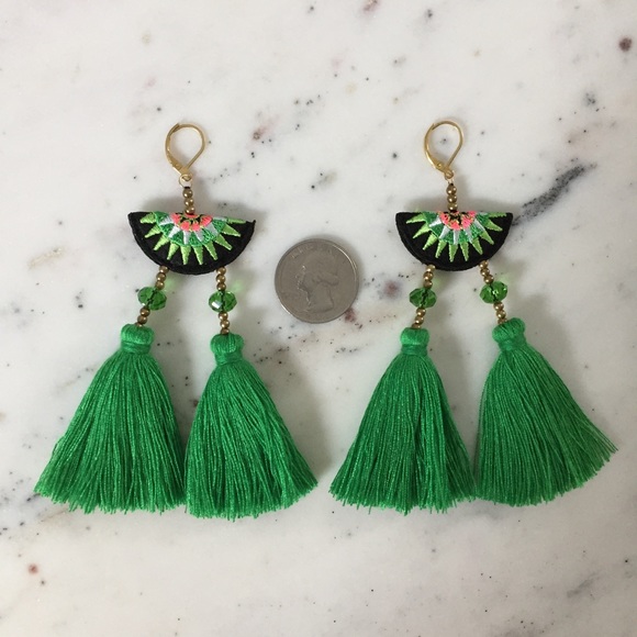 "Esperanza" Earrings || Green Tassel Statement - Picture 3 of 9