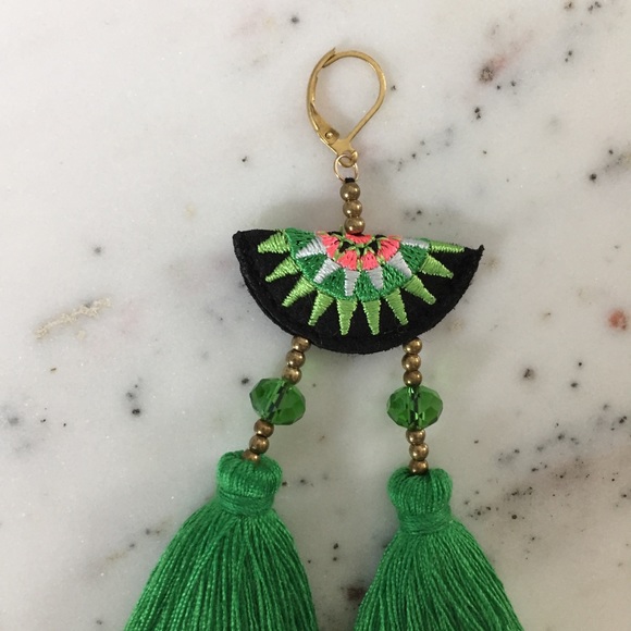 "Esperanza" Earrings || Green Tassel Statement - Picture 5 of 9