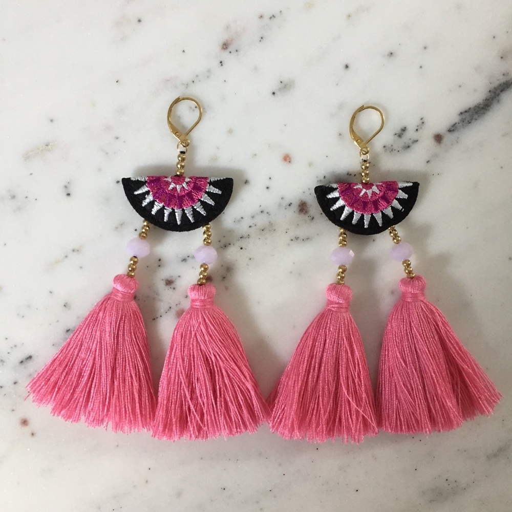 "Esperanza" Earrings || Pink Tassel Statement - Picture 2 of 9