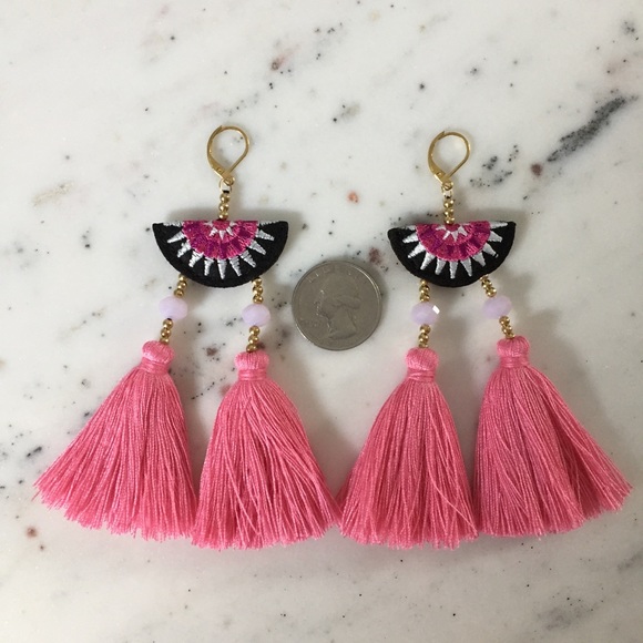 "Esperanza" Earrings || Pink Tassel Statement - Picture 3 of 9
