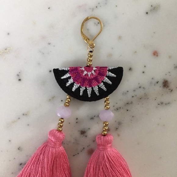 "Esperanza" Earrings || Pink Tassel Statement - Picture 5 of 9