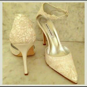 Manolo Blahnik White Lace Wedding Heels