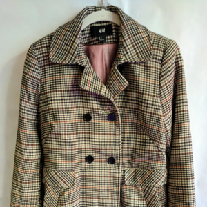 H and M brown double breasted plaid coat