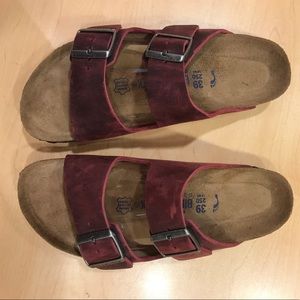 Burgundy oiled leather soft bottom Birkenstock