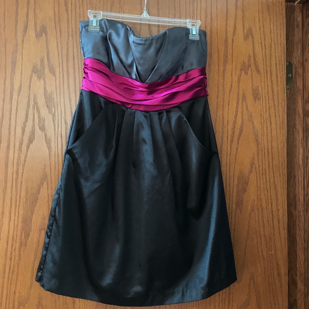 Black Grey and Pink Mini Dress with Pockets
