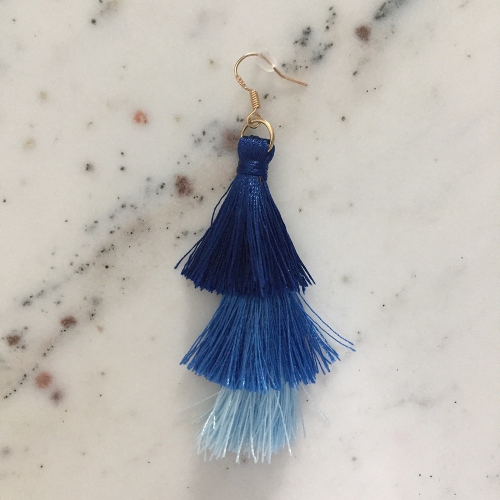 "Kiki" Earrings || Blue Ombré Tassel Statement - Picture 4 of 8