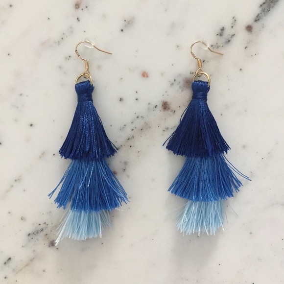 "Kiki" Earrings || Blue Ombré Tassel Statement - Picture 2 of 8