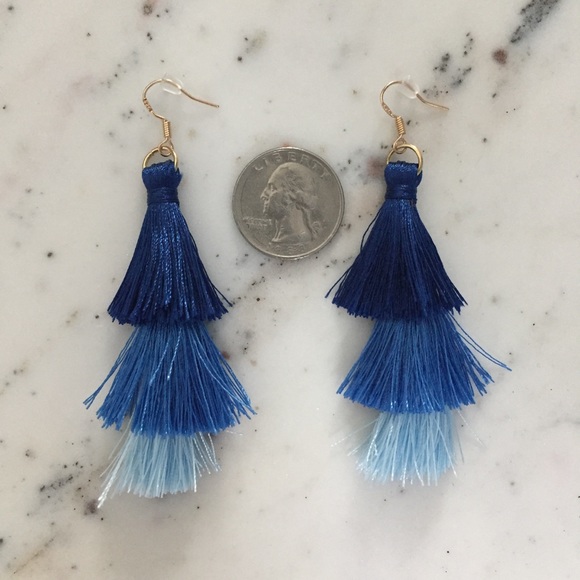 "Kiki" Earrings || Blue Ombré Tassel Statement - Picture 3 of 8