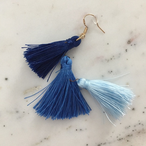 "Kiki" Earrings || Blue Ombré Tassel Statement - Picture 6 of 8