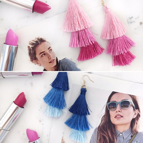 "Kiki" Earrings || Blue Ombré Tassel Statement - Picture 7 of 8