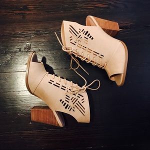 Nude Lace-Up Peep Toe Booties Size 8 Never Worn!