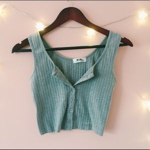 Button up grey cropped ribbed tank