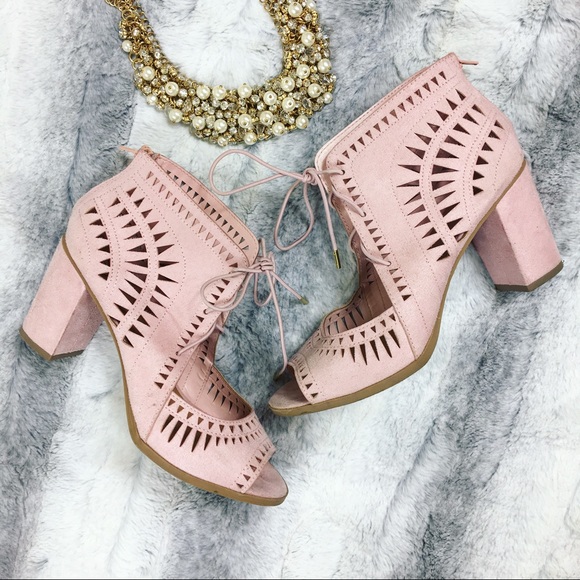 Heart in D Shoes - Heart in D • Pink Suede Laser Cut Heels