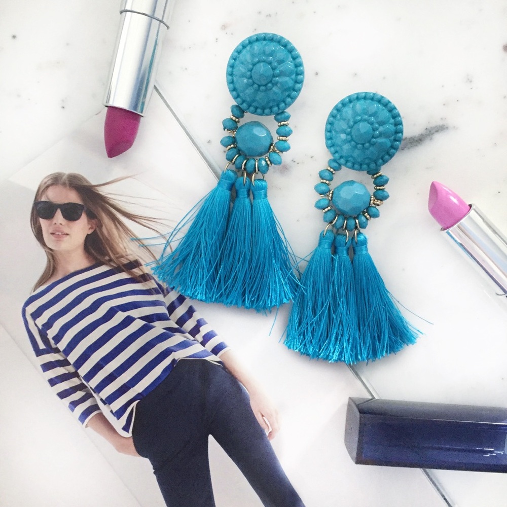 "Mila" Earrings || Blue Tassel Statement