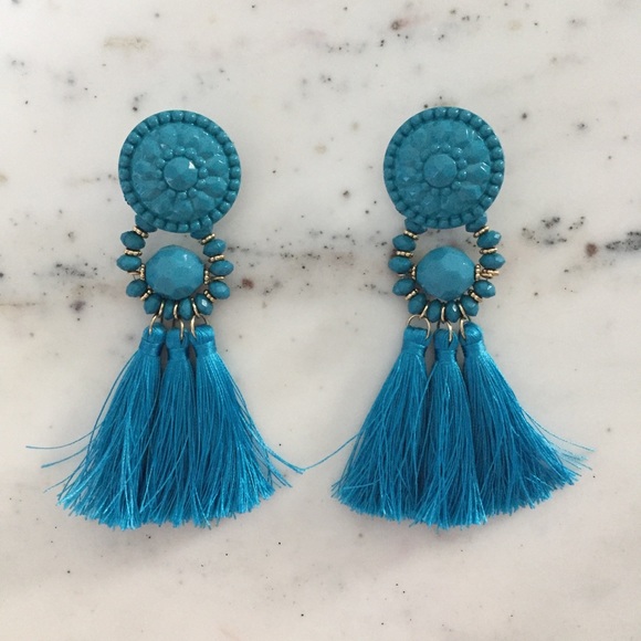"Mila" Earrings || Blue Tassel Statement - Picture 2 of 9