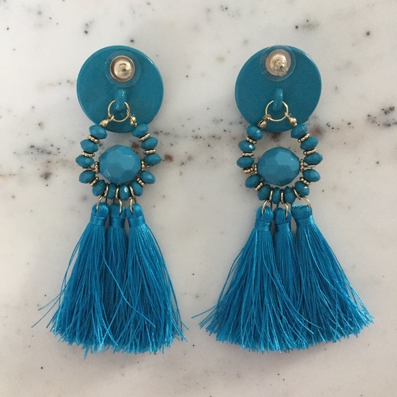 "Mila" Earrings || Blue Tassel Statement - Picture 3 of 9