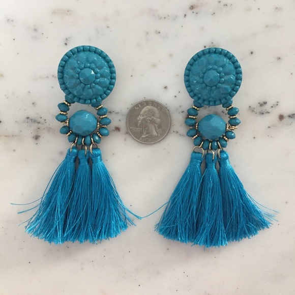 "Mila" Earrings || Blue Tassel Statement - Picture 4 of 9