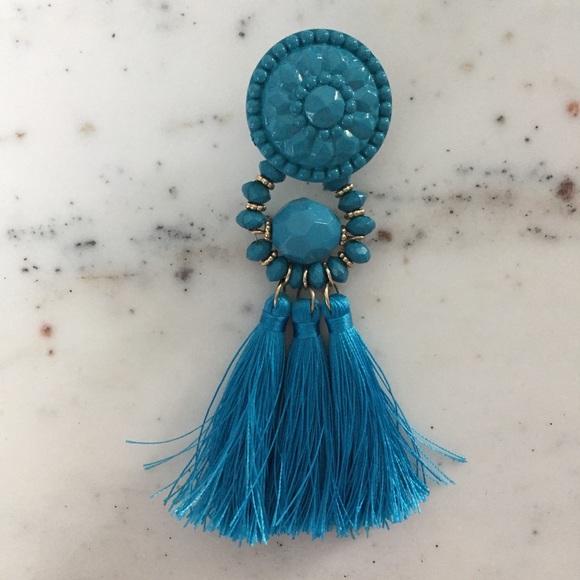 "Mila" Earrings || Blue Tassel Statement - Picture 5 of 9