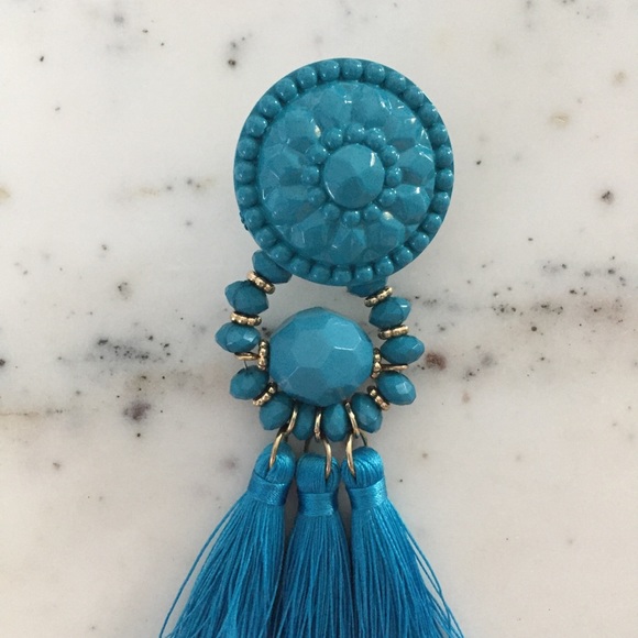 "Mila" Earrings || Blue Tassel Statement - Picture 6 of 9