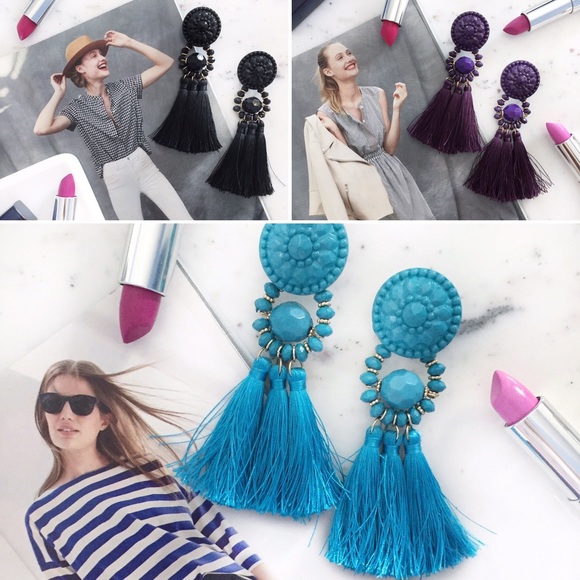 "Mila" Earrings || Blue Tassel Statement - Picture 7 of 9
