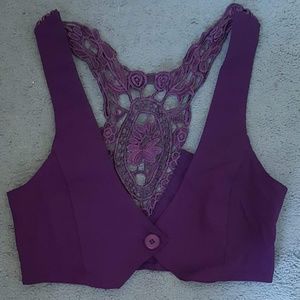 Purple vest with crochet back