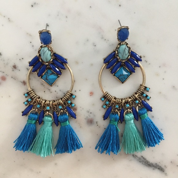 "Mirabel" Earrings || Blue Tassel Statement - Picture 2 of 9