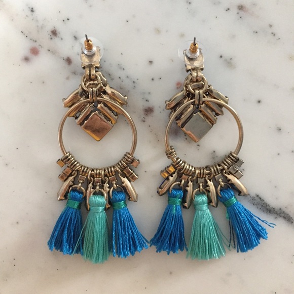 "Mirabel" Earrings || Blue Tassel Statement - Picture 3 of 9