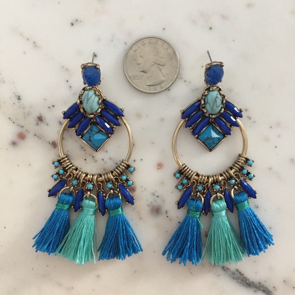 "Mirabel" Earrings || Blue Tassel Statement - Picture 4 of 9