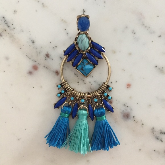 "Mirabel" Earrings || Blue Tassel Statement - Picture 5 of 9