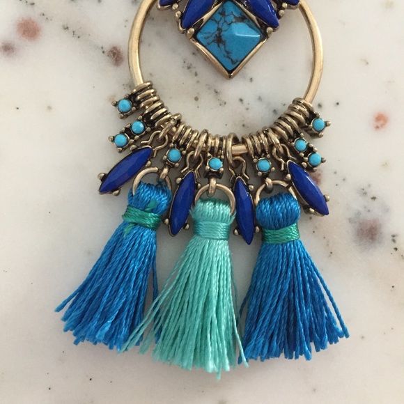 "Mirabel" Earrings || Blue Tassel Statement - Picture 7 of 9