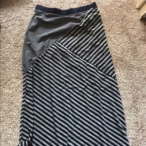 Blue and gray striped maxi skirt