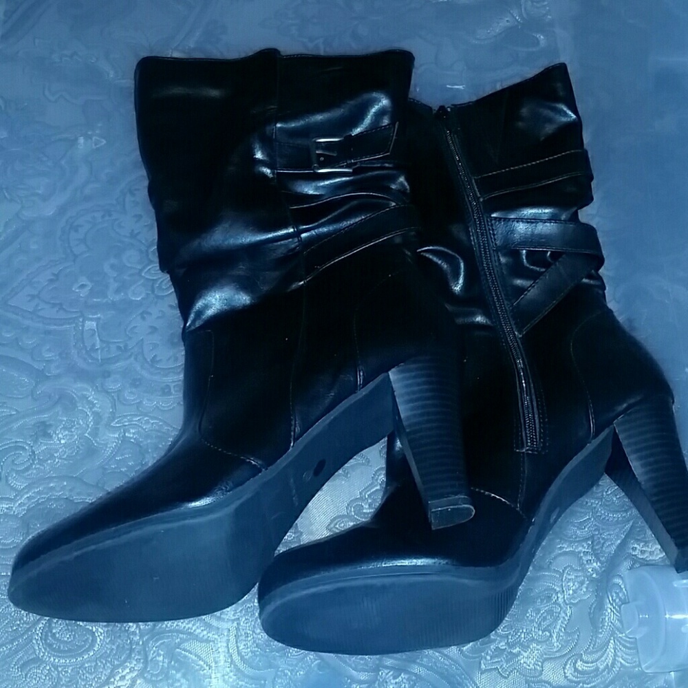 Black mid calf boots