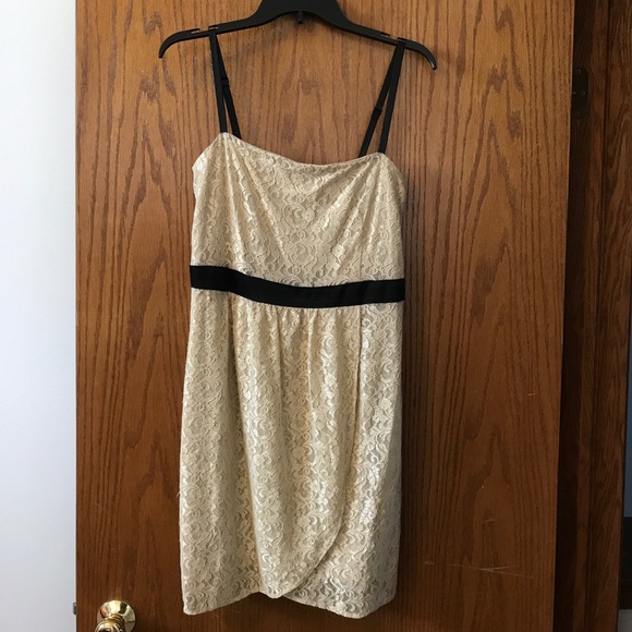 Champagne Lace Dress with Black sash - Picture 1 of 2
