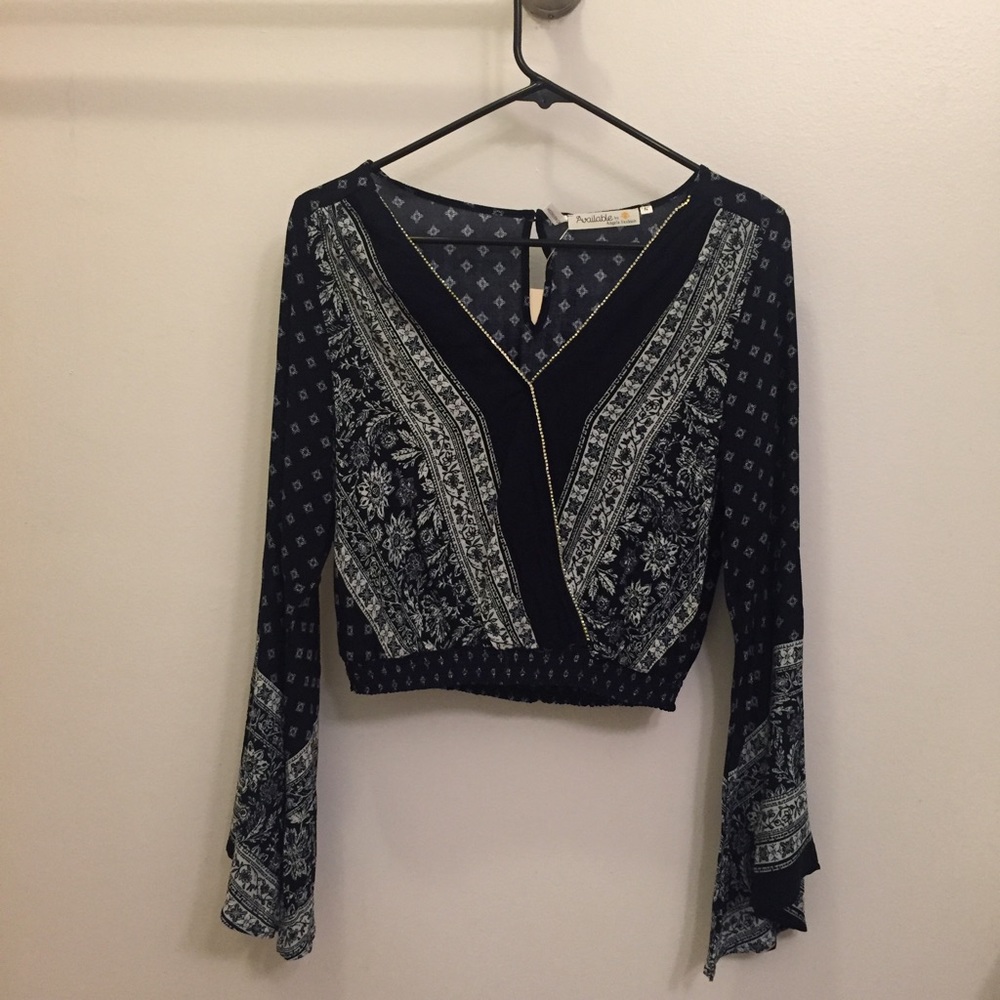 Navy Boho Cropped Blouse