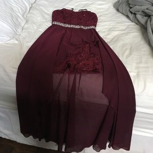 Marron cocktail high low strapless dress