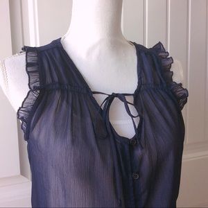 NWOT Sheer Navy Blouse