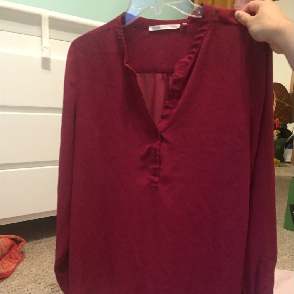 Beautiful Merlot Partial Button Up Top