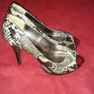 Rampage Faux Snake Skin Peep-Toe Heels
