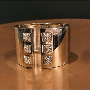 Gold Cuff Bracelet with Rhinestone Stud Detail