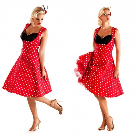 Polka Dot Pin Up Dapper Girl Dress - Picture 2 of 4
