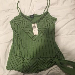 INC green top with black and silver beading