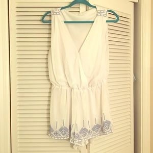 Sheer White Romper with royal blue detail