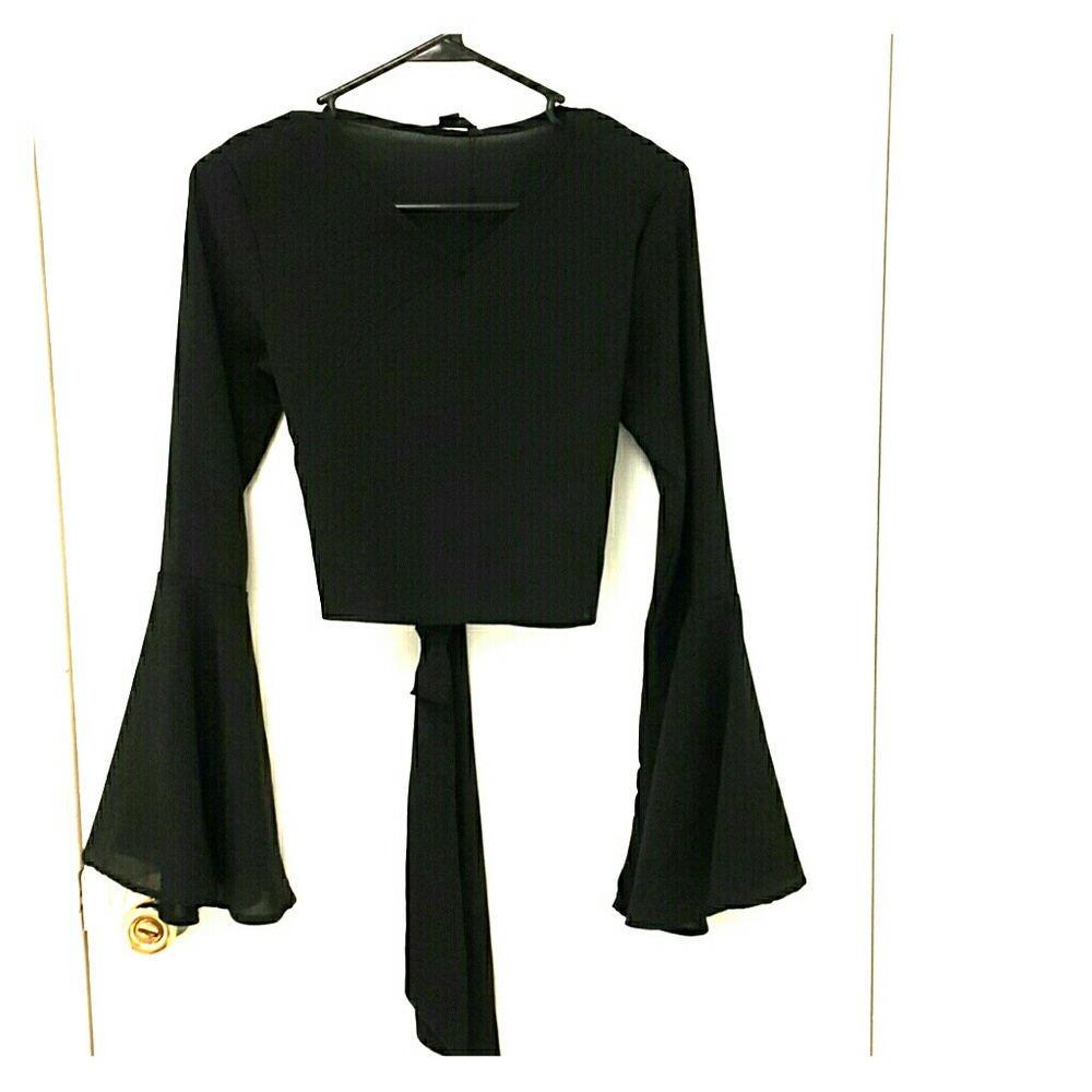 Black bell-sleeved blouse