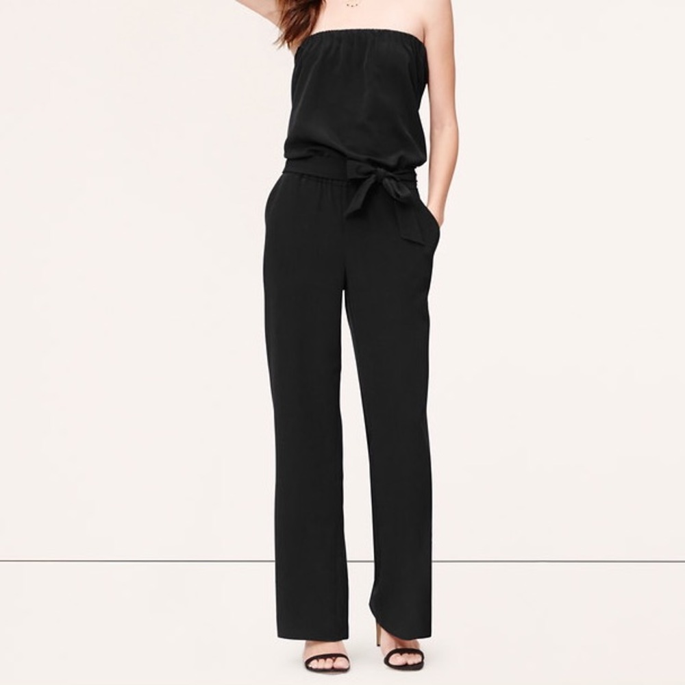 LOFT Black Strapless Jumpsuit Romper Large L Bow