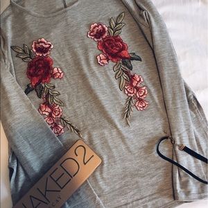 boohoo flower embroidered long sleeve top