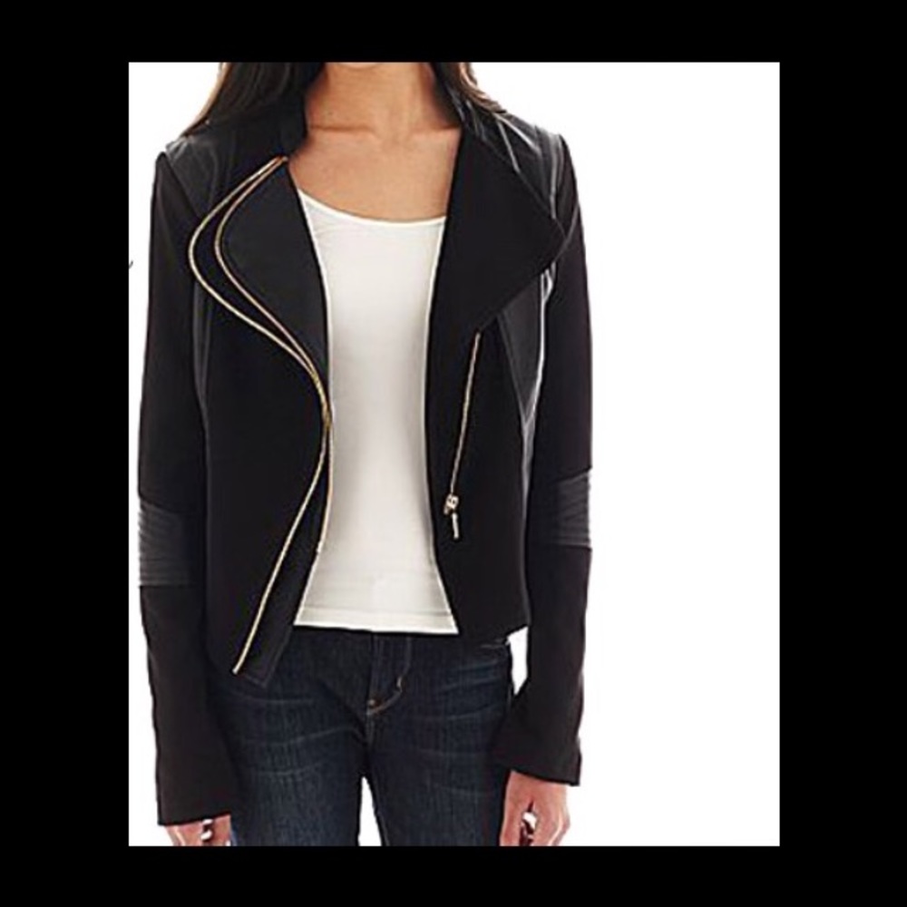 NWT Black faux leather and scuba knit jacket