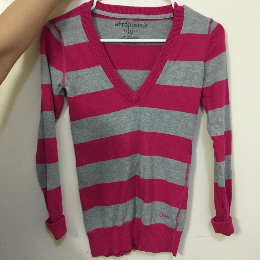 Grey/pink stripe sweater